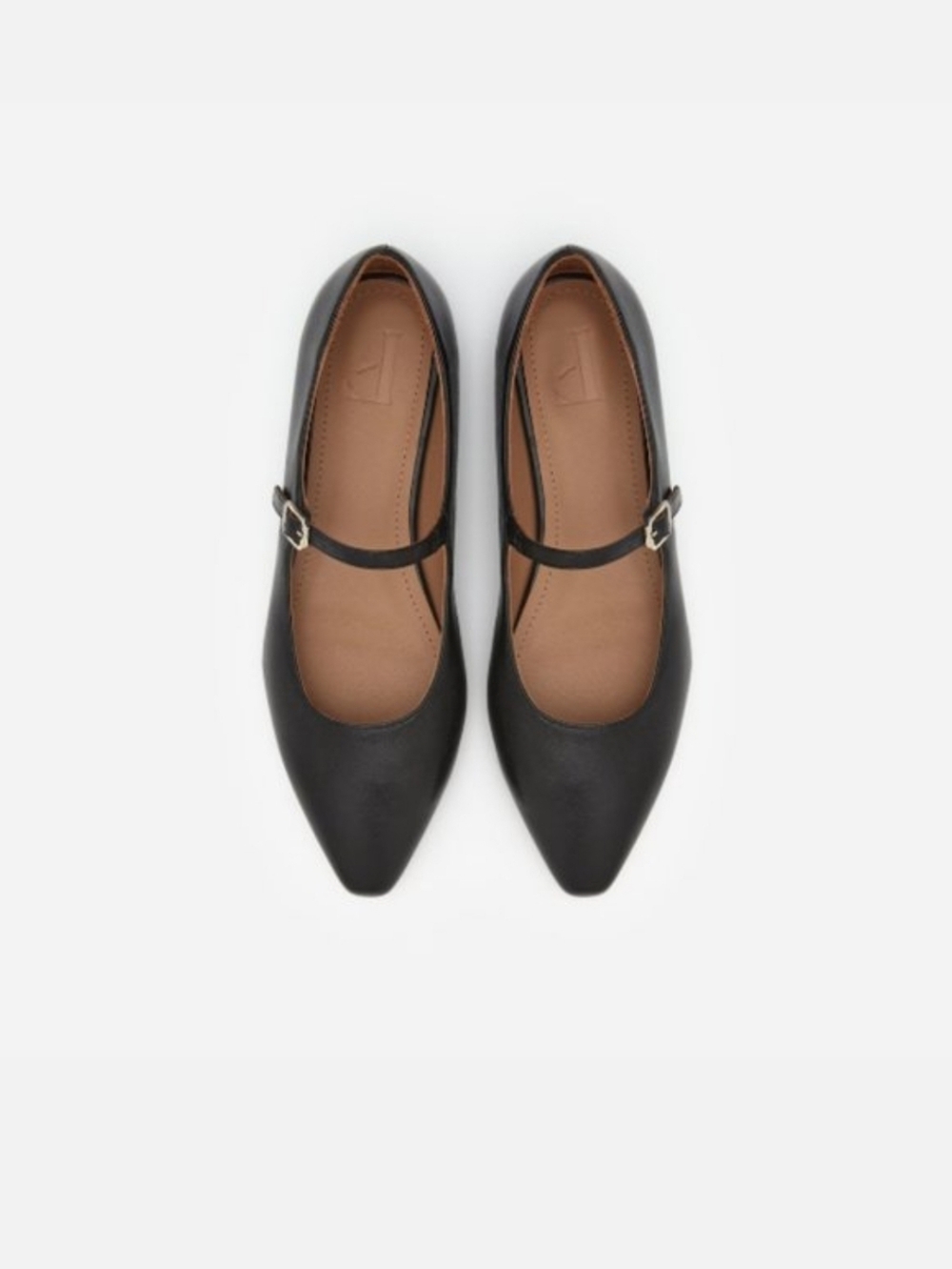 Flattered Camila Leather Black Pointed Mary Jane Flats with Buckle Strap Size 37